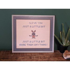 Vintage Love You More Than Anything Bunny Needlepoint - Framed with Glass